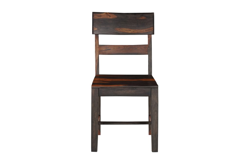 Seven Piece Brown and Black Solid Wood Dining Set with Six Chairs and One Bench  Warm Home View