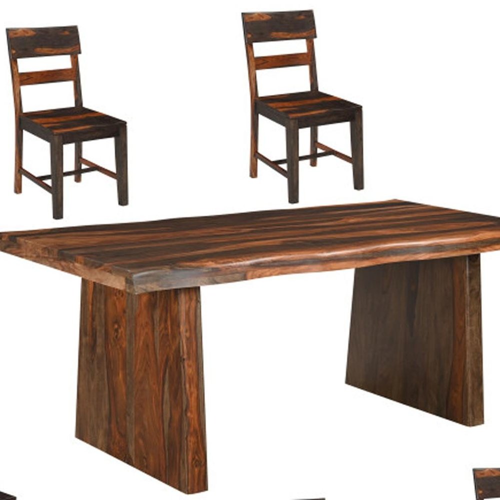 Seven Piece Brown Solid Wood Dining Set with Six Chairs and One Bench  Warm Home View