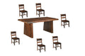 Seven Piece Brown Solid Wood Dining Set with Six Chairs and One Bench  Warm Home View