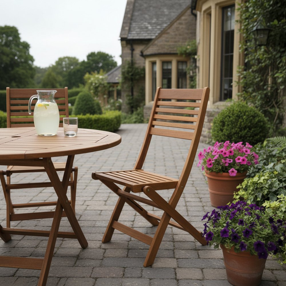 Set of Two Brown Solid Wood Outdoor Folding Accent Chairs  Warm Home View