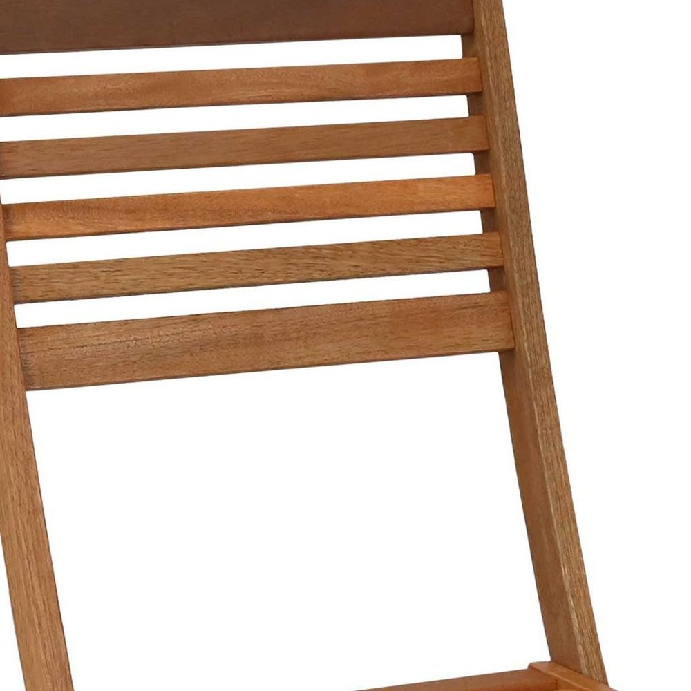 Set of Two Brown Solid Wood Outdoor Folding Accent Chairs  Warm Home View