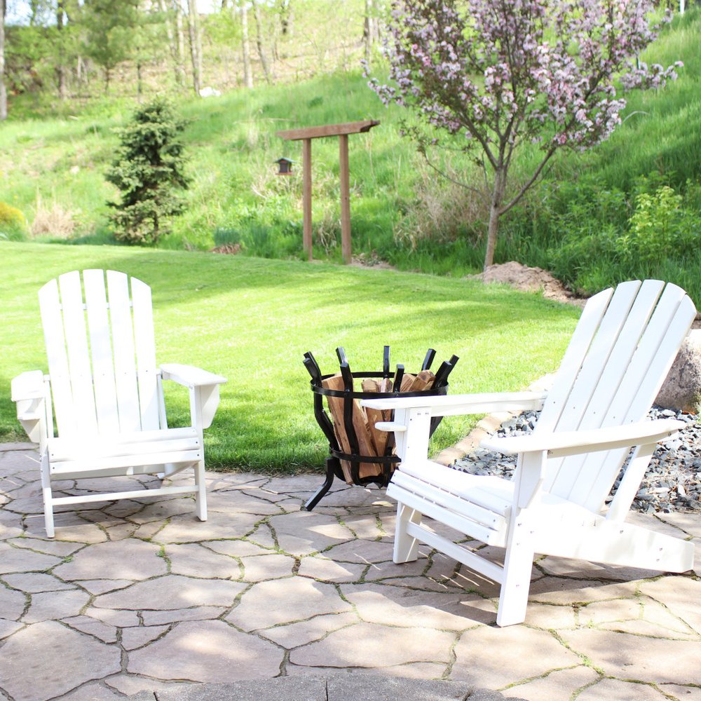 Set of Two White Heavy Duty Plastic Outdoor Adirondack Chairs  Warm Home View