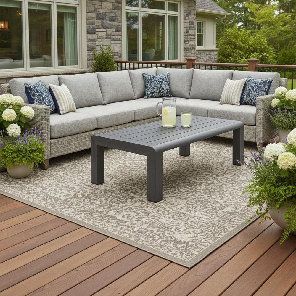 48" Black Aluminum Outdoor Coffee Table  Warm Home View