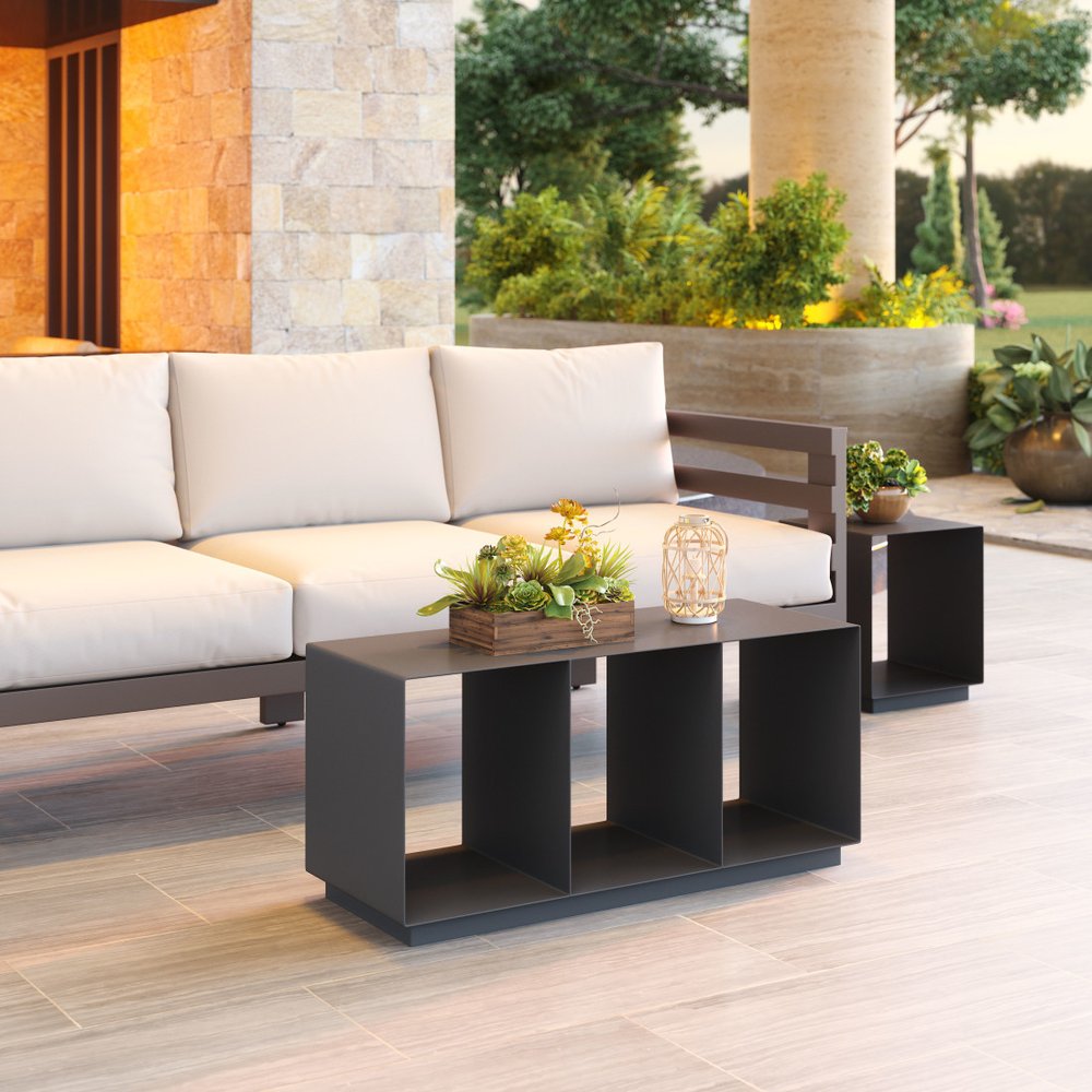 36" Charcoal Aluminum Outdoor Coffee Table  Warm Home View
