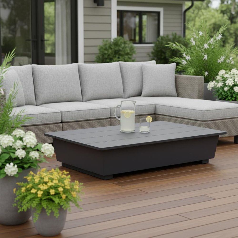 50" Black Aluminum Outdoor Coffee Table  Warm Home View