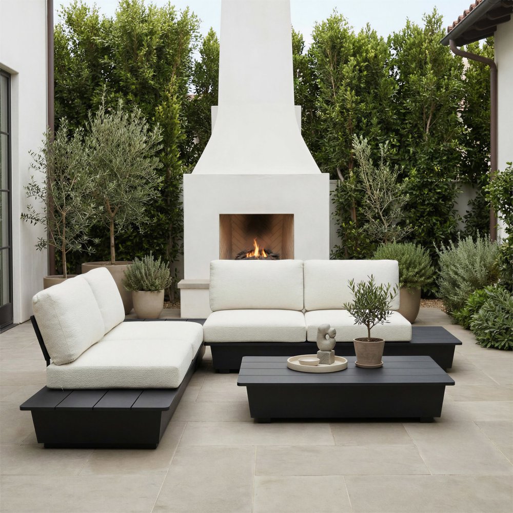 50" Black Aluminum Outdoor Coffee Table  Warm Home View