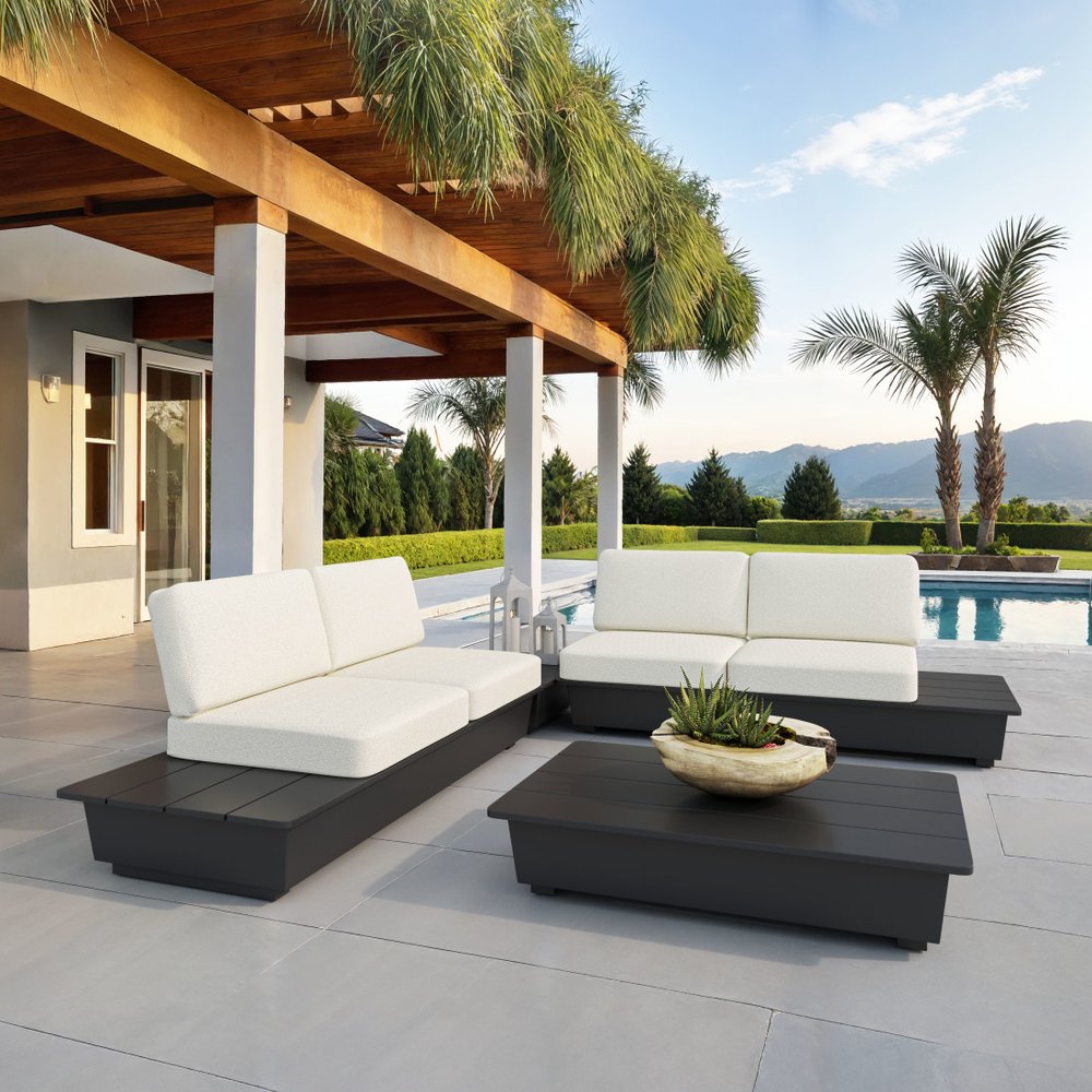 50" Black Aluminum Outdoor Coffee Table  Warm Home View