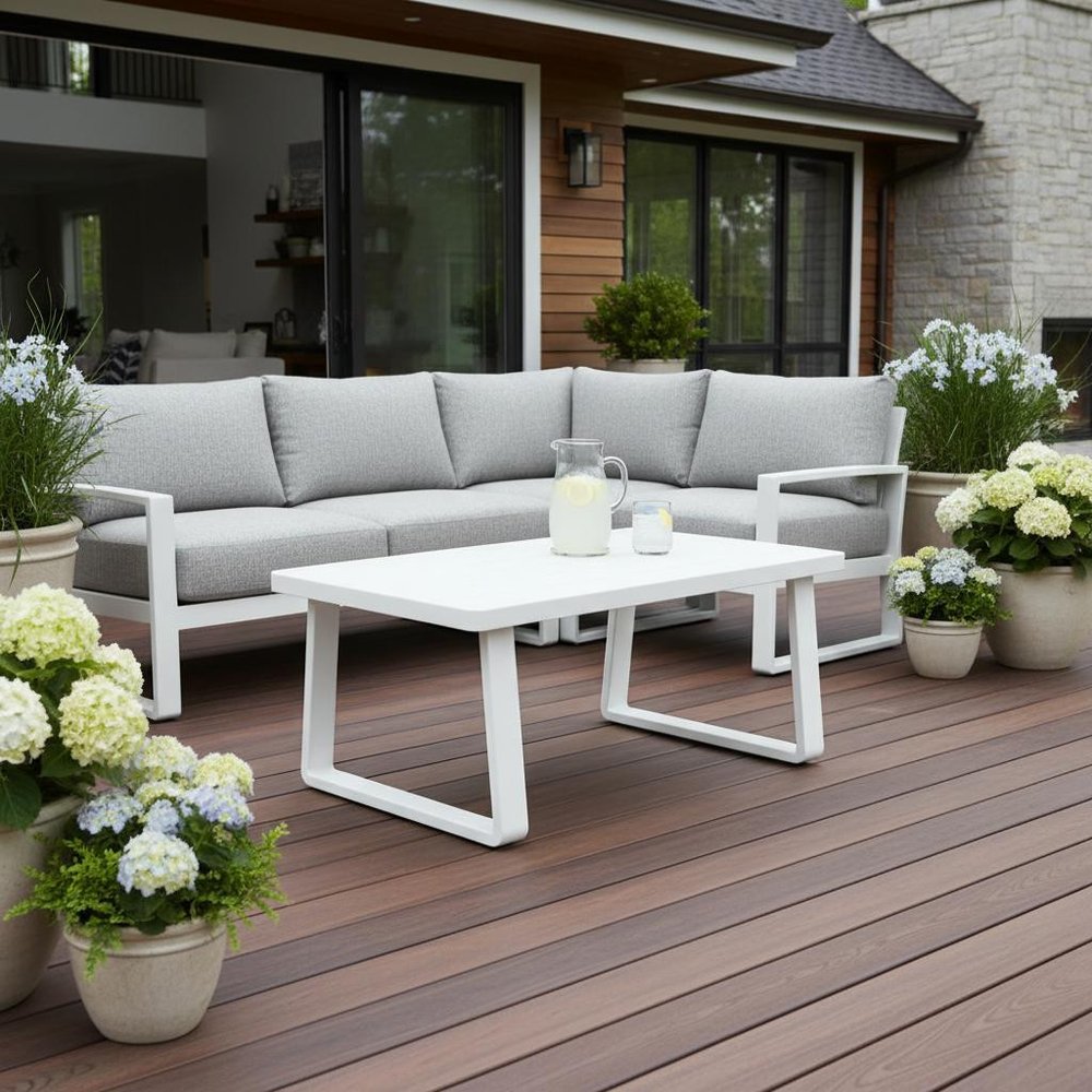 43" White Aluminum Outdoor Coffee Table  Warm Home View
