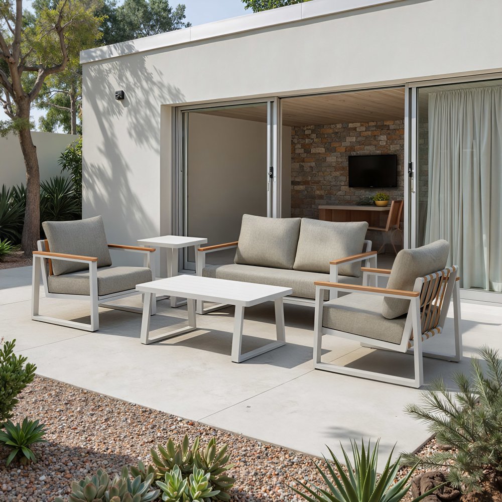 43" White Aluminum Outdoor Coffee Table  Warm Home View