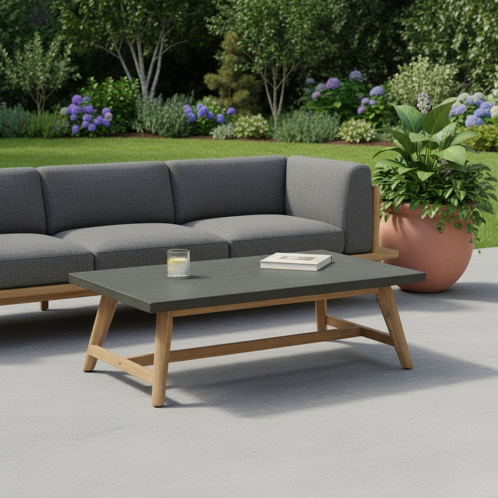 48" Dark Gray Concrete Outdoor Coffee Table  Warm Home View