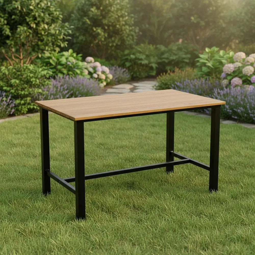47" Brown Solid Wood Outdoor Dining Table with Steel Frame  Warm Home View