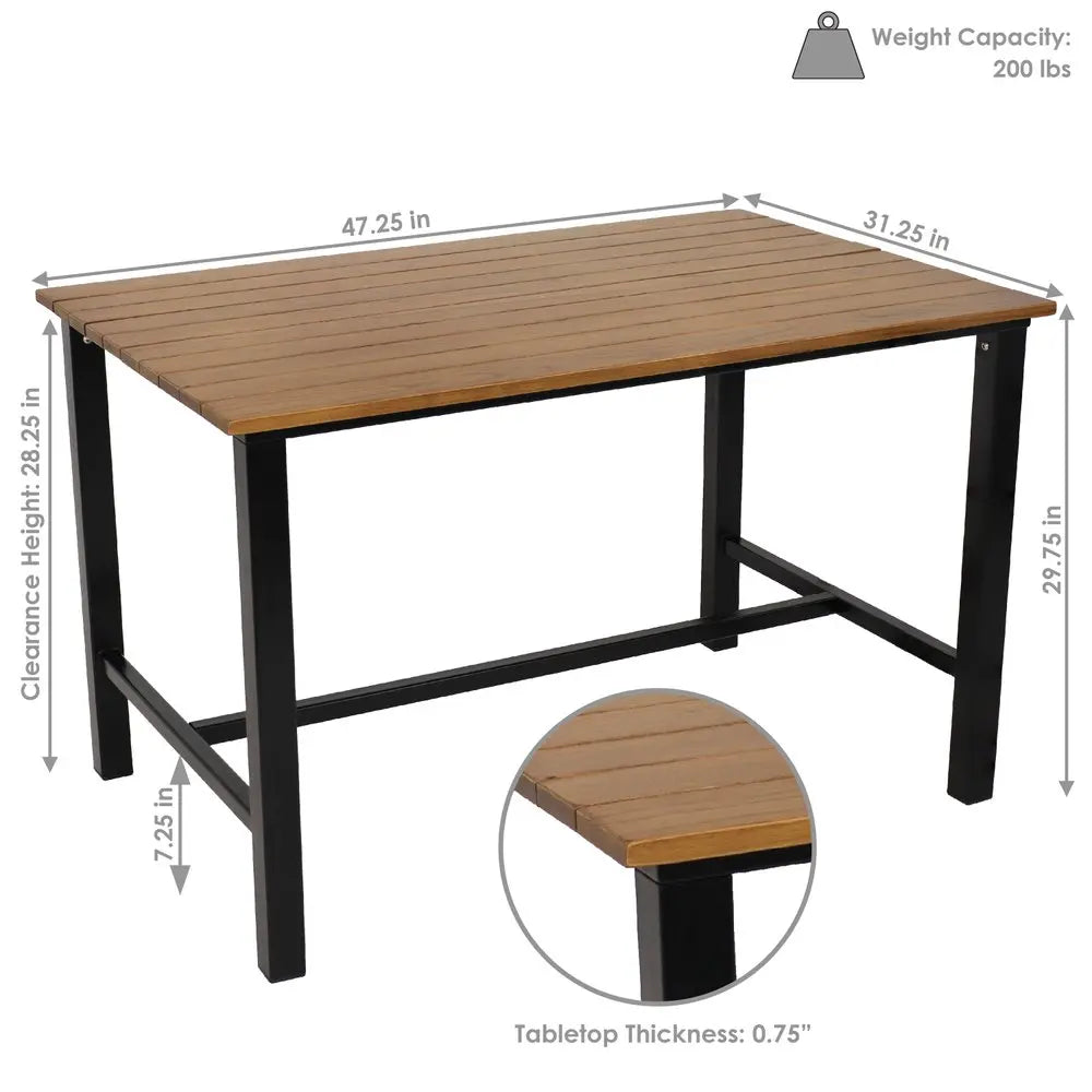 47" Brown Solid Wood Outdoor Dining Table with Steel Frame  Warm Home View