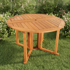 47" Brown Rounded Solid Wood Folding Outdoor Dining Table with Umbrella Hole  Warm Home View