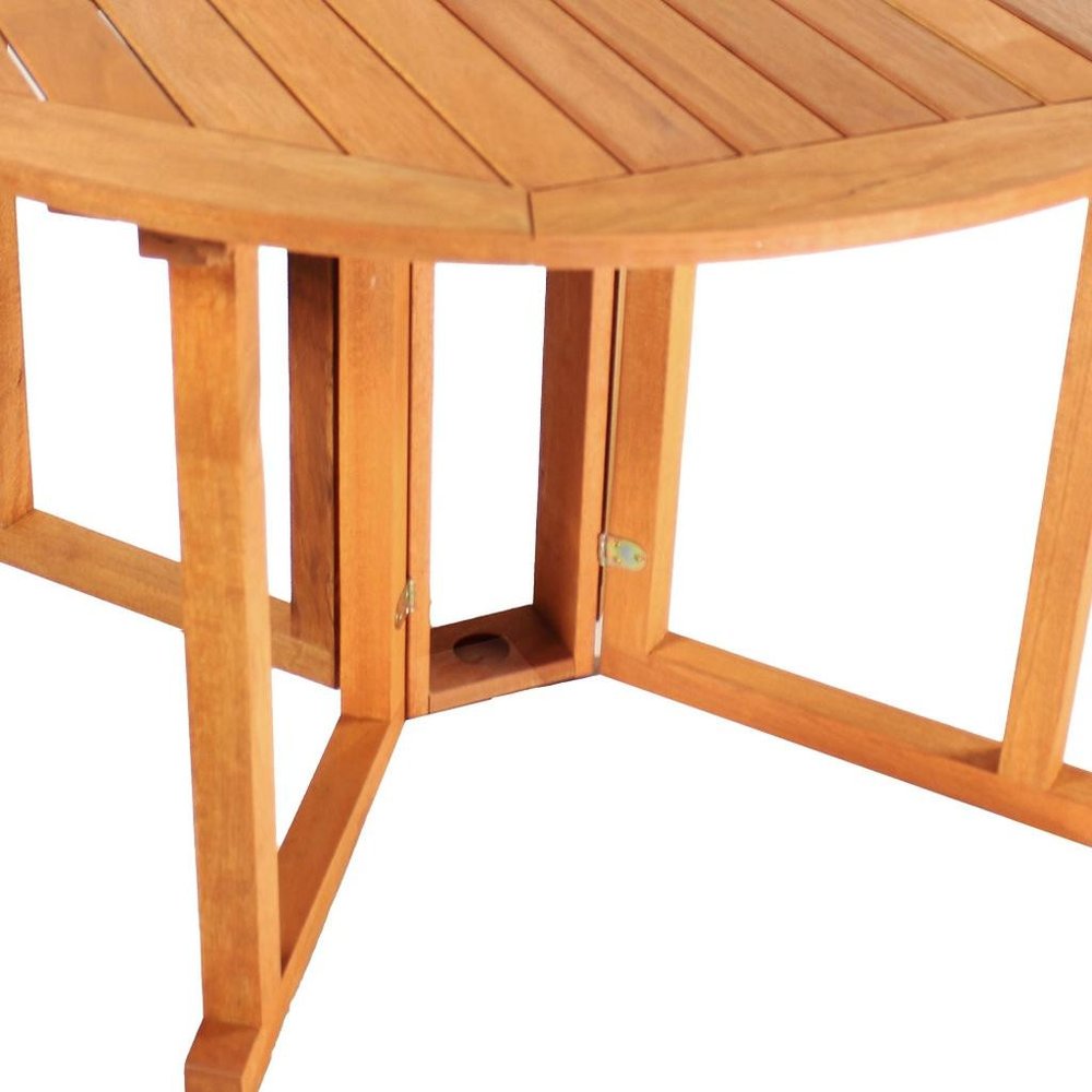 47" Brown Rounded Solid Wood Folding Outdoor Dining Table with Umbrella Hole  Warm Home View