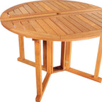 47" Brown Rounded Solid Wood Folding Outdoor Dining Table with Umbrella Hole  Warm Home View
