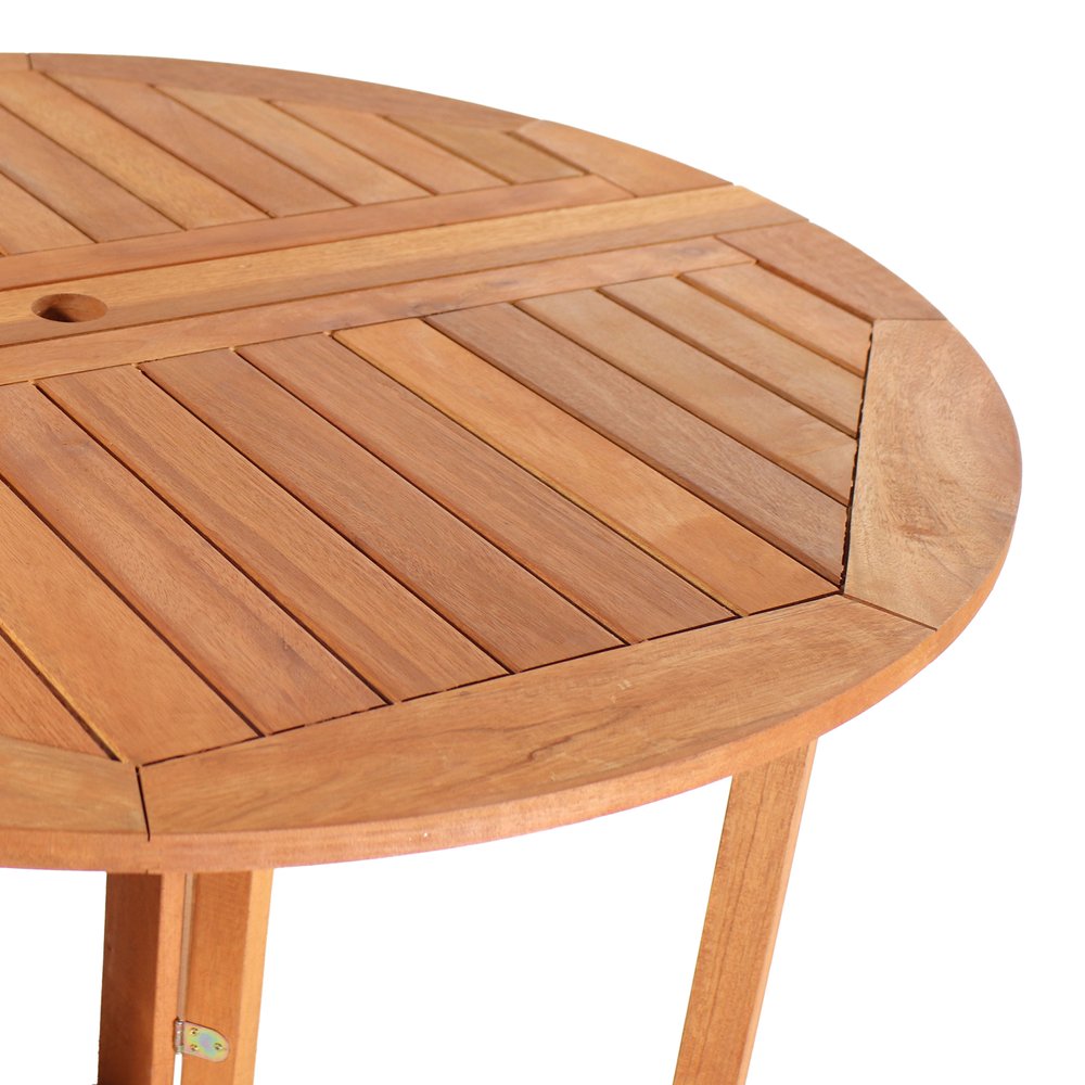 47" Brown Rounded Solid Wood Folding Outdoor Dining Table with Umbrella Hole  Warm Home View