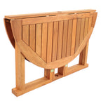47" Brown Rounded Solid Wood Folding Outdoor Dining Table with Umbrella Hole  Warm Home View