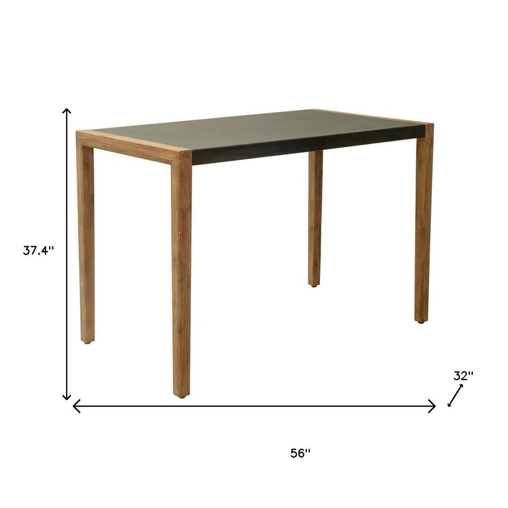 56" Gray And Natural Faux Concrete And Solid Wood Outdoor Bar Table  Warm Home View