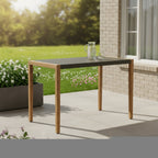 56" Gray And Natural Faux Concrete And Solid Wood Outdoor Bar Table  Warm Home View