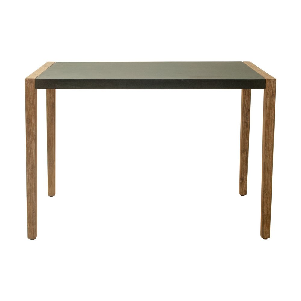 56" Gray And Natural Faux Concrete And Solid Wood Outdoor Bar Table  Warm Home View