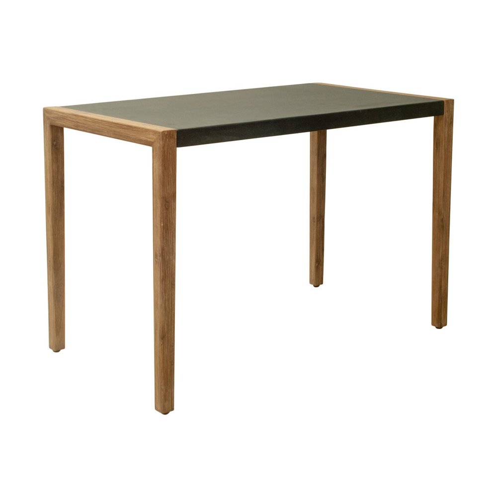 56" Gray And Natural Faux Concrete And Solid Wood Outdoor Bar Table  Warm Home View