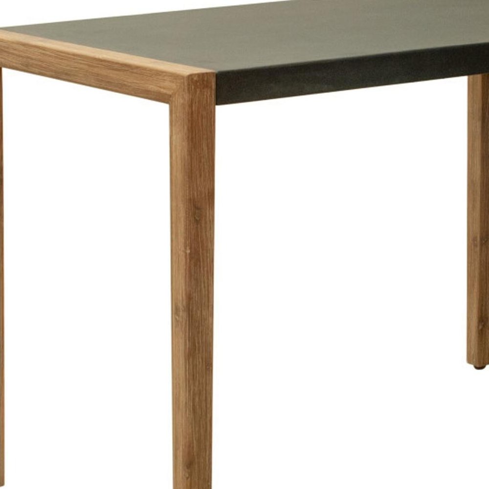 56" Gray And Natural Faux Concrete And Solid Wood Outdoor Bar Table  Warm Home View