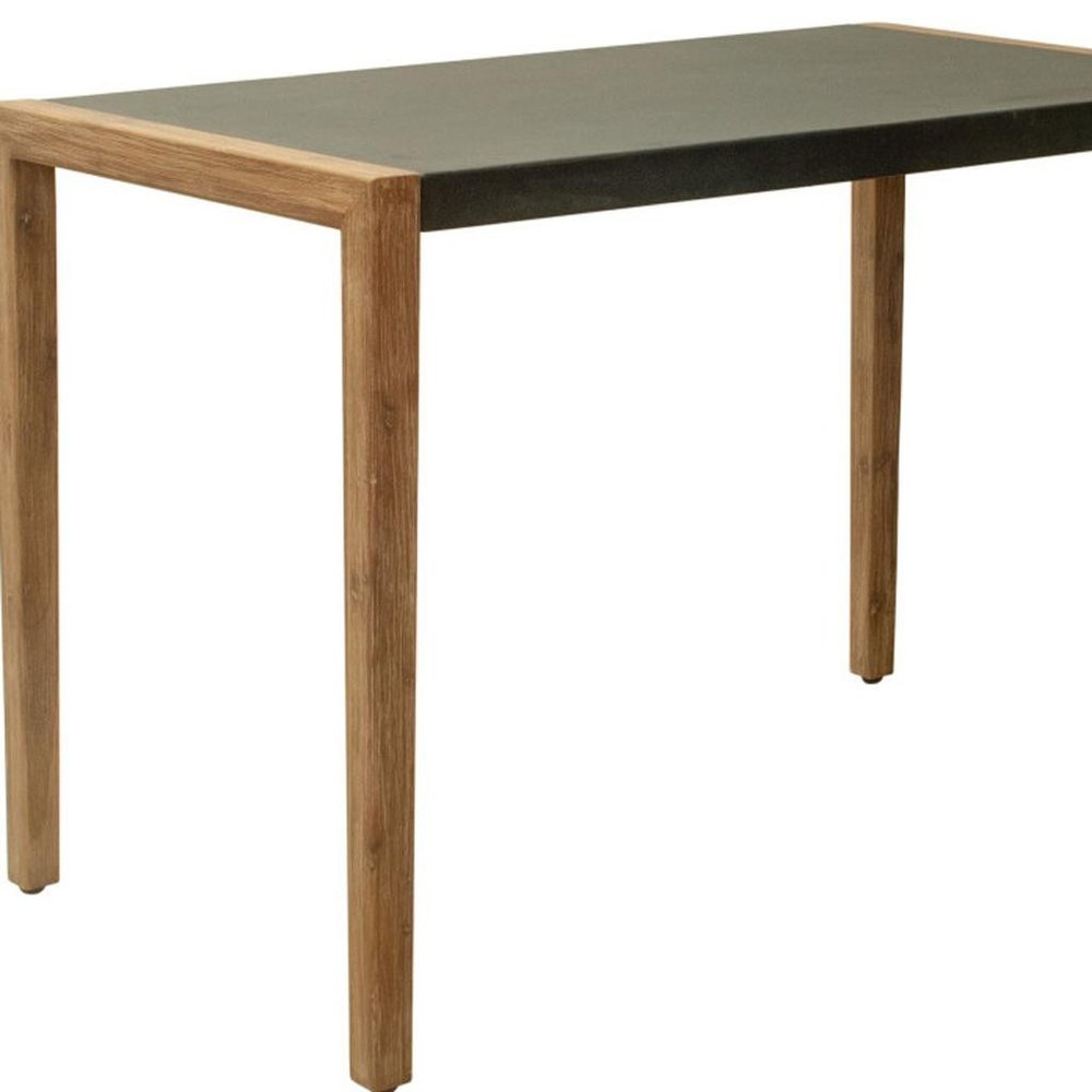 56" Gray And Natural Faux Concrete And Solid Wood Outdoor Bar Table  Warm Home View