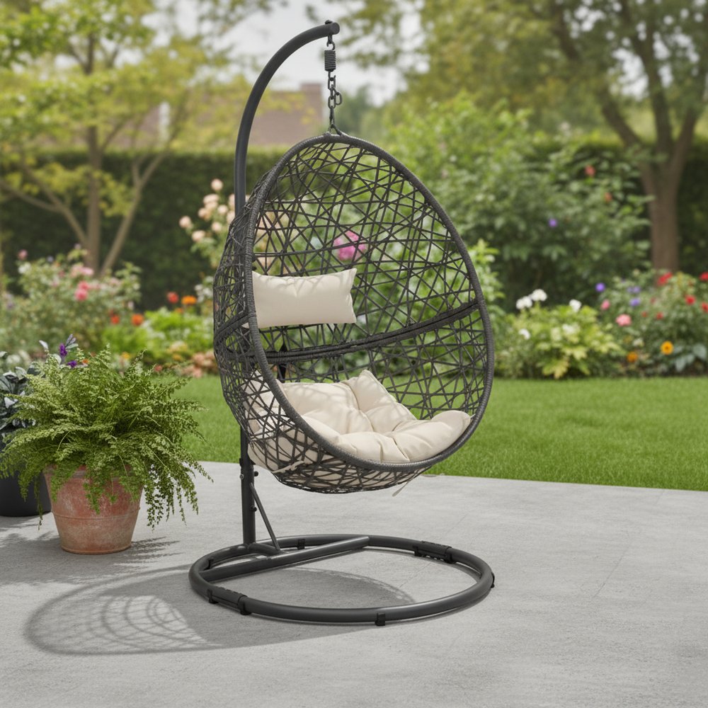 42" Beige Steel Outdoor Egg Chair  Warm Home View