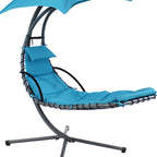 74" Silver Steel Outdoor Floating Chaise Lounge with Teal Blue Cushion And Canopy  Warm Home View