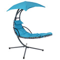 74" Silver Steel Outdoor Floating Chaise Lounge with Teal Blue Cushion And Canopy  Warm Home View