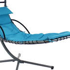 74" Silver Steel Outdoor Floating Chaise Lounge with Teal Blue Cushion And Canopy  Warm Home View