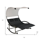 70" Black Steel Sling Outdoor Rocking Chaise Lounge With Canopy  Warm Home View