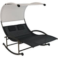70" Black Steel Sling Outdoor Rocking Chaise Lounge With Canopy  Warm Home View