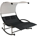 70" Black Steel Sling Outdoor Rocking Chaise Lounge With Canopy  Warm Home View
