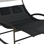 70" Black Steel Sling Outdoor Rocking Chaise Lounge With Canopy  Warm Home View