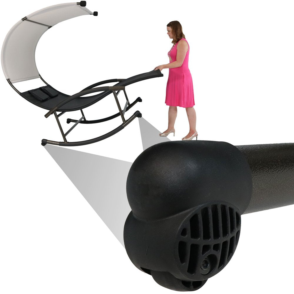 70" Black Steel Sling Outdoor Rocking Chaise Lounge With Canopy  Warm Home View