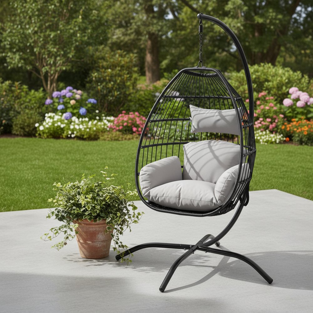 46" Gray Steel Outdoor Egg Chair  Warm Home View