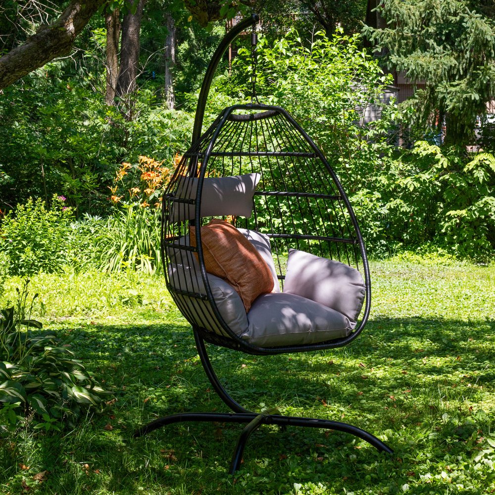 46" Gray Steel Outdoor Egg Chair  Warm Home View