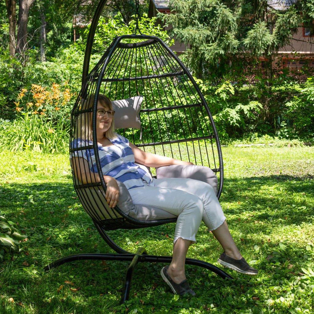 46" Gray Steel Outdoor Egg Chair  Warm Home View