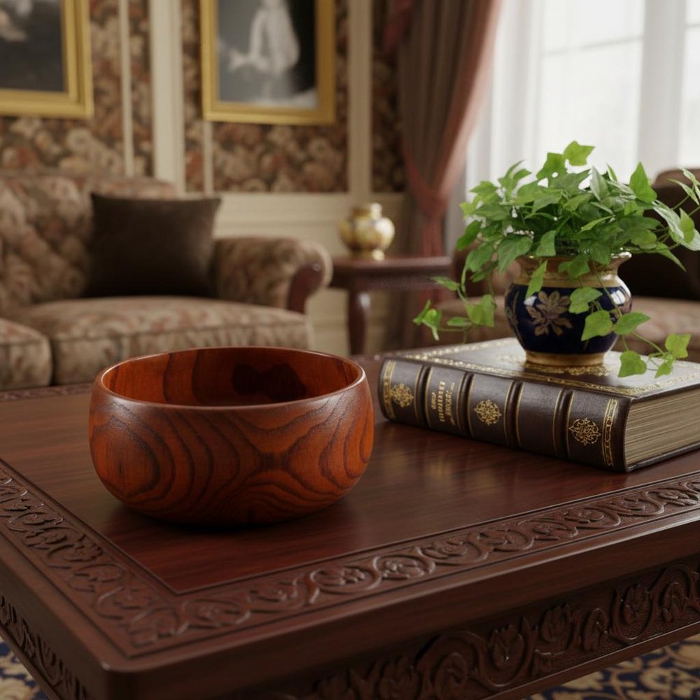 7" Brown Solid Wood Round Serving Bowl  Warm Home View