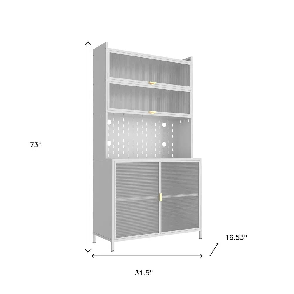 73" White Stainless Steel Textured Door Dining Hutch With Two Doors  Warm Home View