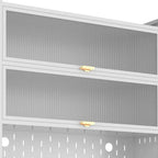 73" White Stainless Steel Textured Door Dining Hutch With Two Doors  Warm Home View