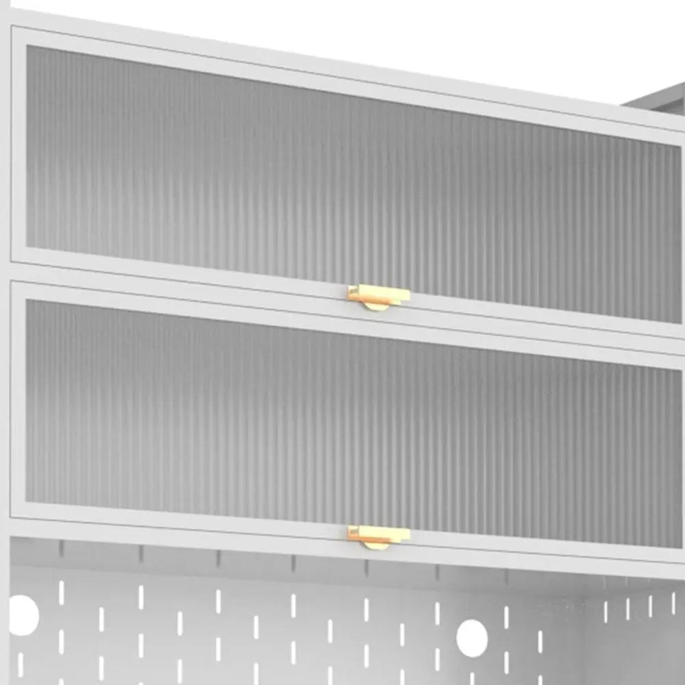 73" White Stainless Steel Textured Door Dining Hutch With Two Doors  Warm Home View