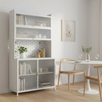 73" White Stainless Steel Textured Door Dining Hutch With Two Doors  Warm Home View