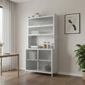 73" White Stainless Steel Textured Door Dining Hutch With Two Doors  Warm Home View