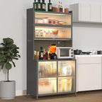 73" Gray Stainless Steel Textured Door Dining Hutch With Two Doors  Warm Home View