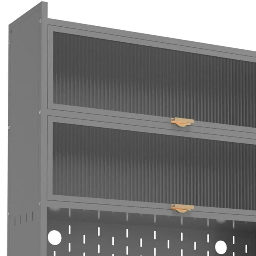 73" Gray Stainless Steel Textured Door Dining Hutch With Two Doors  Warm Home View