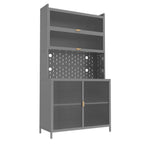 73" Gray Stainless Steel Textured Door Dining Hutch With Two Doors  Warm Home View