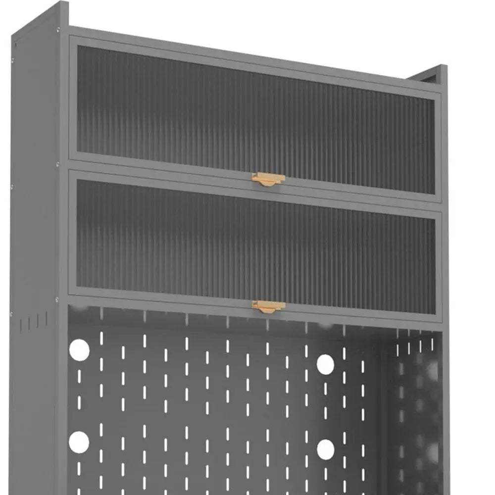 73" Gray Stainless Steel Textured Door Dining Hutch With Two Doors  Warm Home View