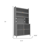 73" Gray Stainless Steel Textured Door Dining Hutch With Two Doors  Warm Home View
